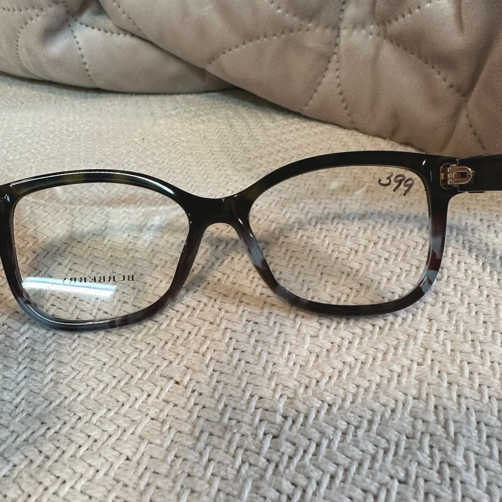 Burberry deep black, blue colors with silver accents square prescription frame